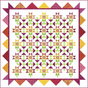 Quilt with star pattern in purple, yellow and green tones