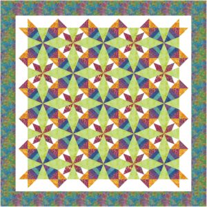 Quilt with green, yellow and red pattern