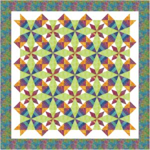 Quilt with green, yellow and red pattern