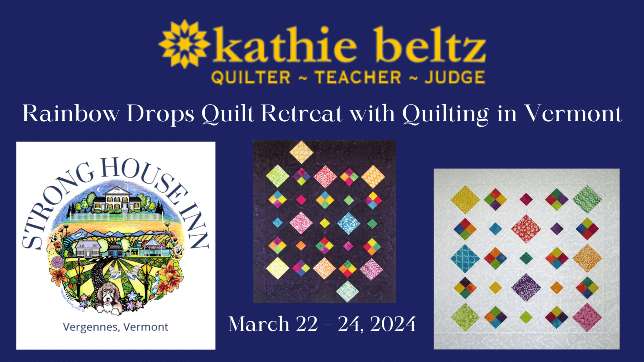 Ad for Kathie Beltz with pictures of quilts with diamond patterns