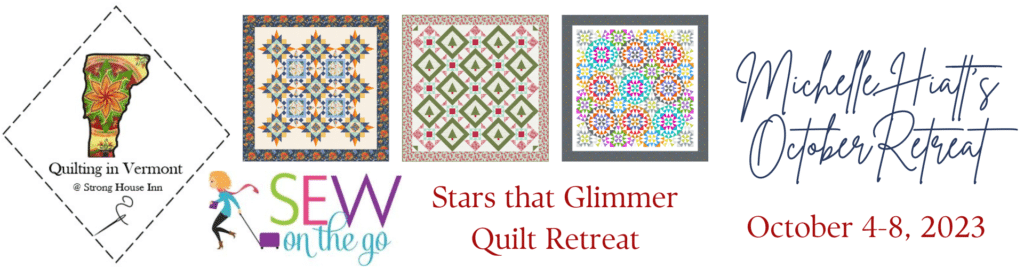 White background with colorful quilts