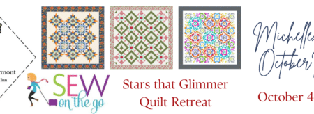 White background with colorful quilts