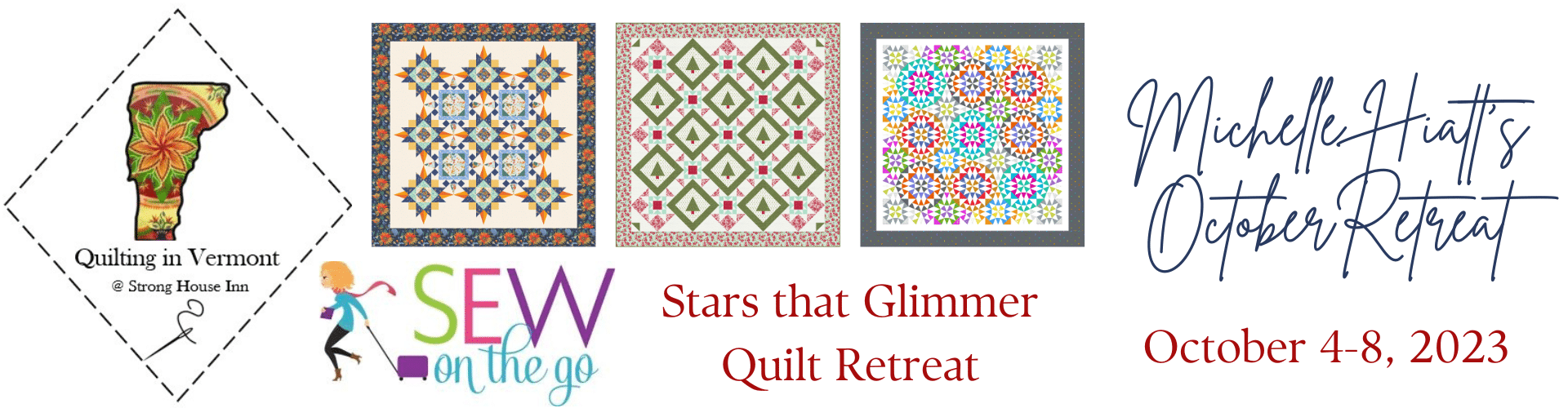 White background with colorful quilts